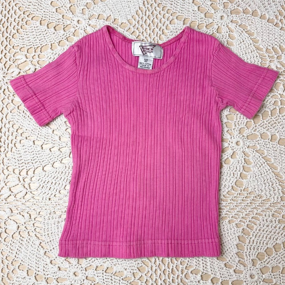 Vintage 1990s French Toast Baby Girl 4t Pink Ribbed Short Sleeve Tee Shirt